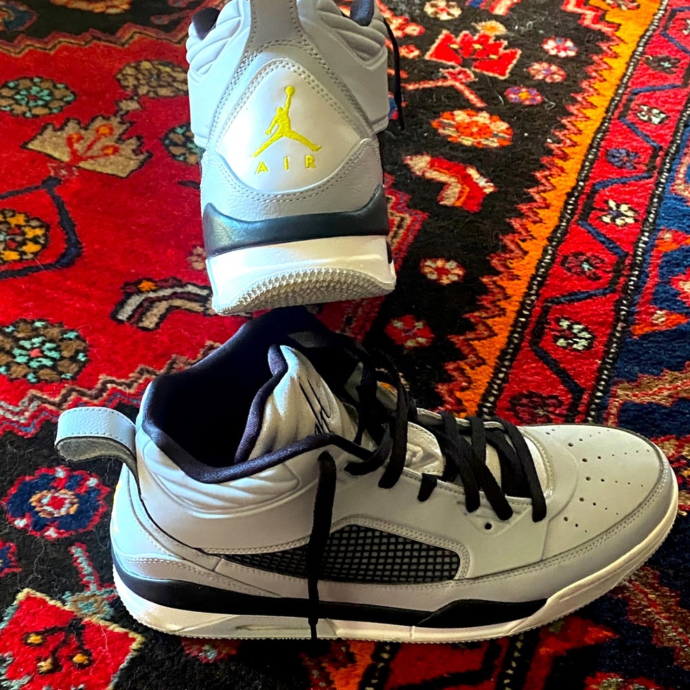 Jordan Gray and Black Sneakers with Yellow Accents